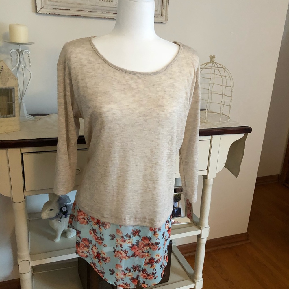 Lightweight beige blouse with print on bottom